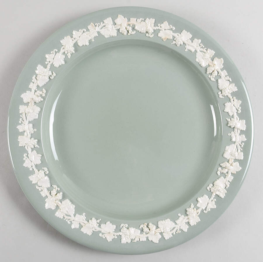 Cream Color on Celadon (Plain) 12" Chop Plate (Round Platter) by Wedgwood-1