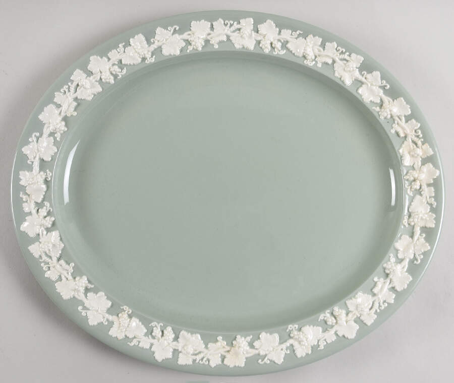 Cream Color on Celadon (Plain) 16" Oval Serving Platter by Wedgwood-1