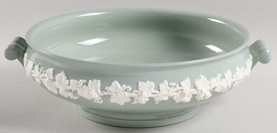 Cream Color on Celadon (Plain) Round Vegetable No Lid by Wedgwood-1