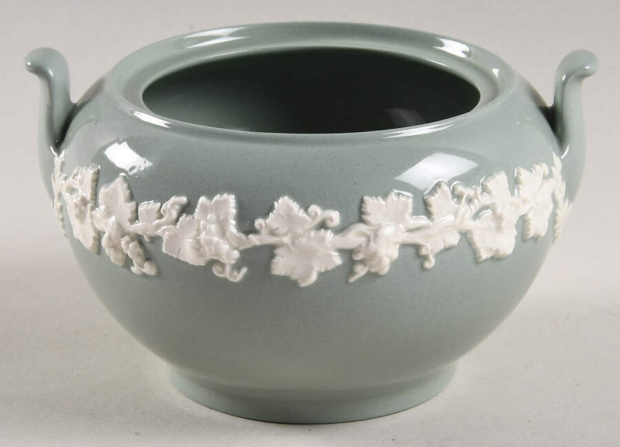 Cream Color on Celadon (Plain) Sugar Bowl No Lid by Wedgwood-1
