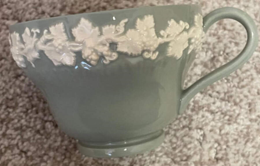 Cream Color on Celadon (Plain) Footed Cup by Wedgwood-1