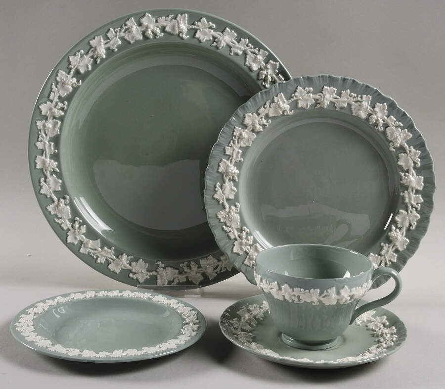 Cream Color on Celadon (Plain) 40 Piece Estate Set by Wedgwood-1