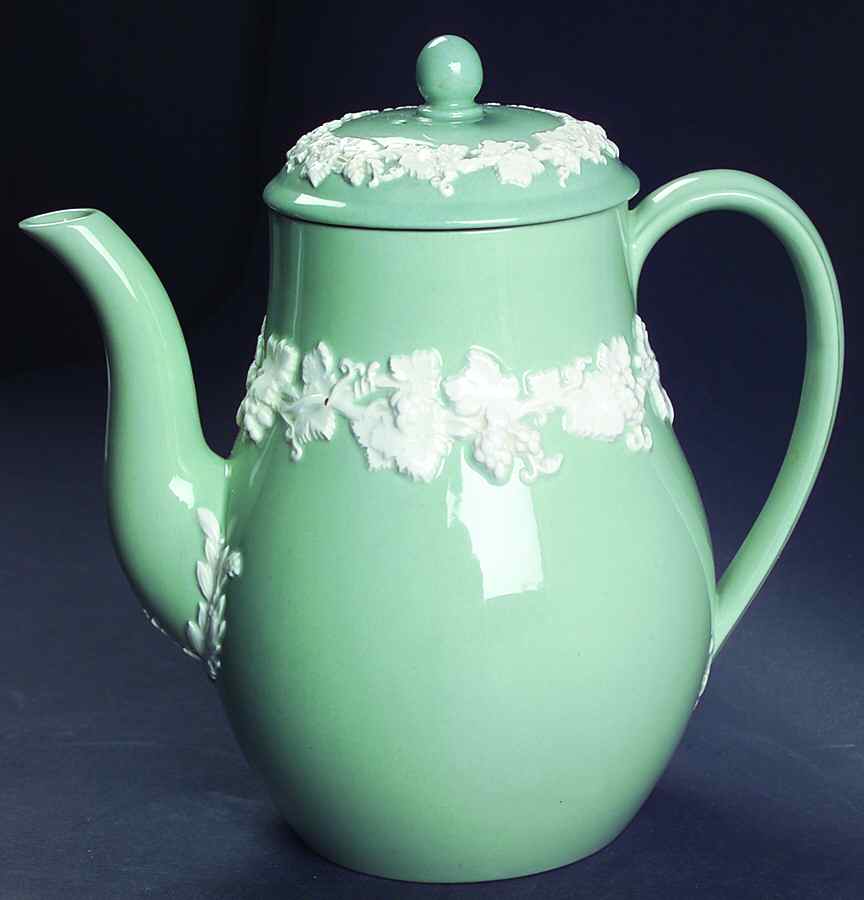 Cream Color on Celadon (Plain) Coffee Pot & Lid by Wedgwood-1