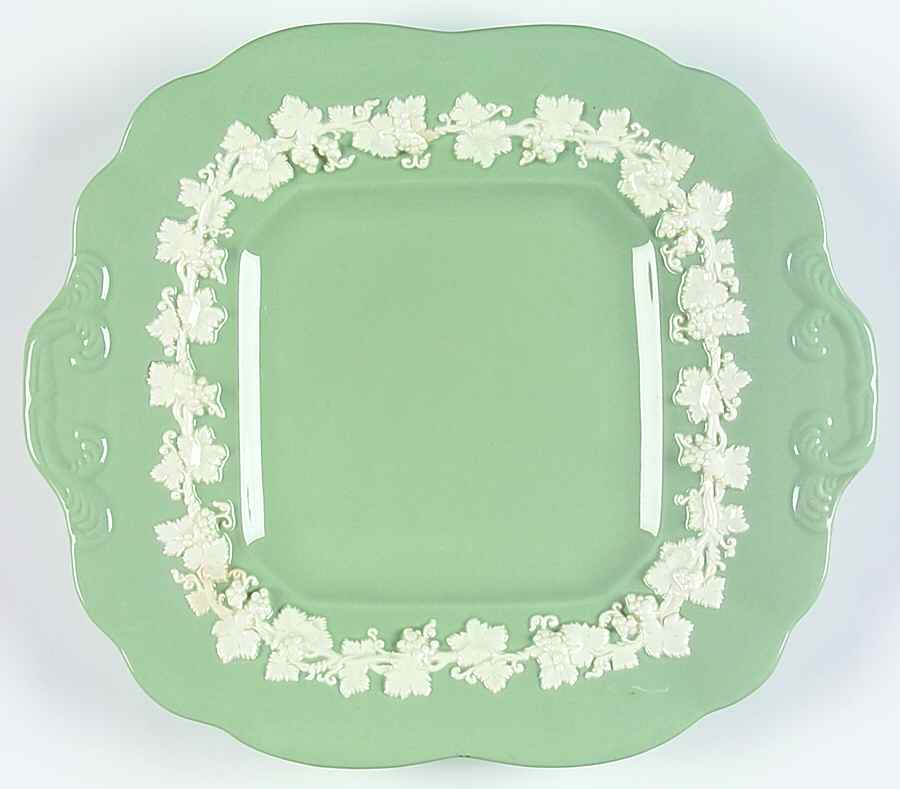 Cream Color on Celadon (Plain) Square Handled Cake Plate by Wedgwood-1