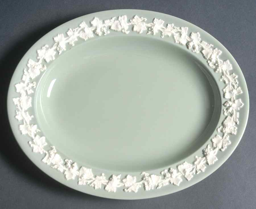 Cream Color on Celadon (Plain) 10" Oval Serving Platter by Wedgwood-1