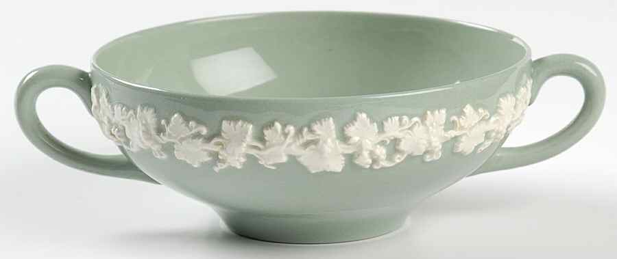 Cream Color on Celadon (Plain) Flat Cream Soup Bowl by Wedgwood-1