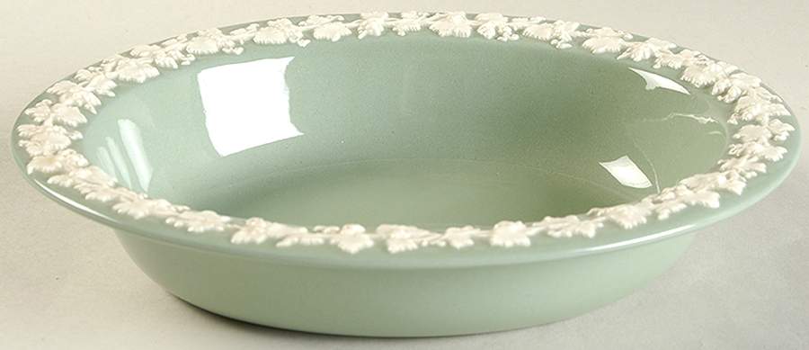 Cream Color on Celadon (Plain) 9" Oval Vegetable Bowl by Wedgwood-1