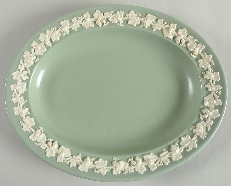 Cream Color on Celadon (Plain) 12" Oval Serving Platter by Wedgwood-1