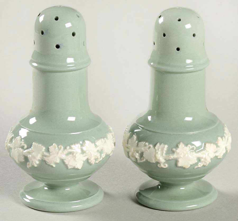 Cream Color on Celadon (Plain) Salt & Pepper Set by Wedgwood-1