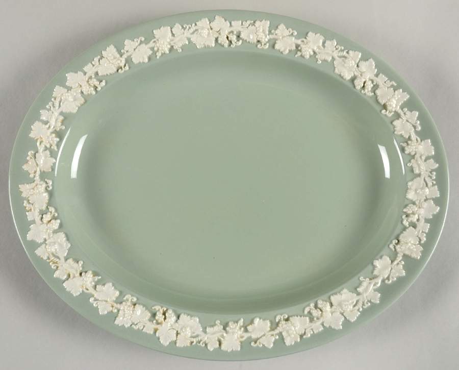 Cream Color on Celadon (Plain) 14" Oval Serving Platter by Wedgwood-1