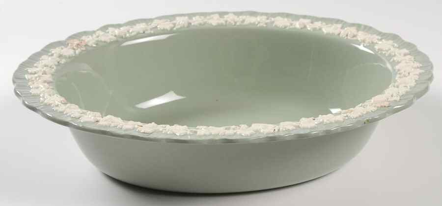 Cream Color on Celadon (Shell Edge) 9" Oval Vegetable Bowl by Wedgwood-1