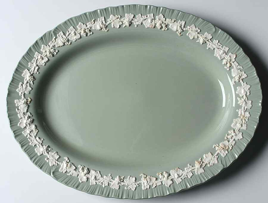 Cream Color on Celadon (Shell Edge) 14" Oval Serving Platter by Wedgwood-1