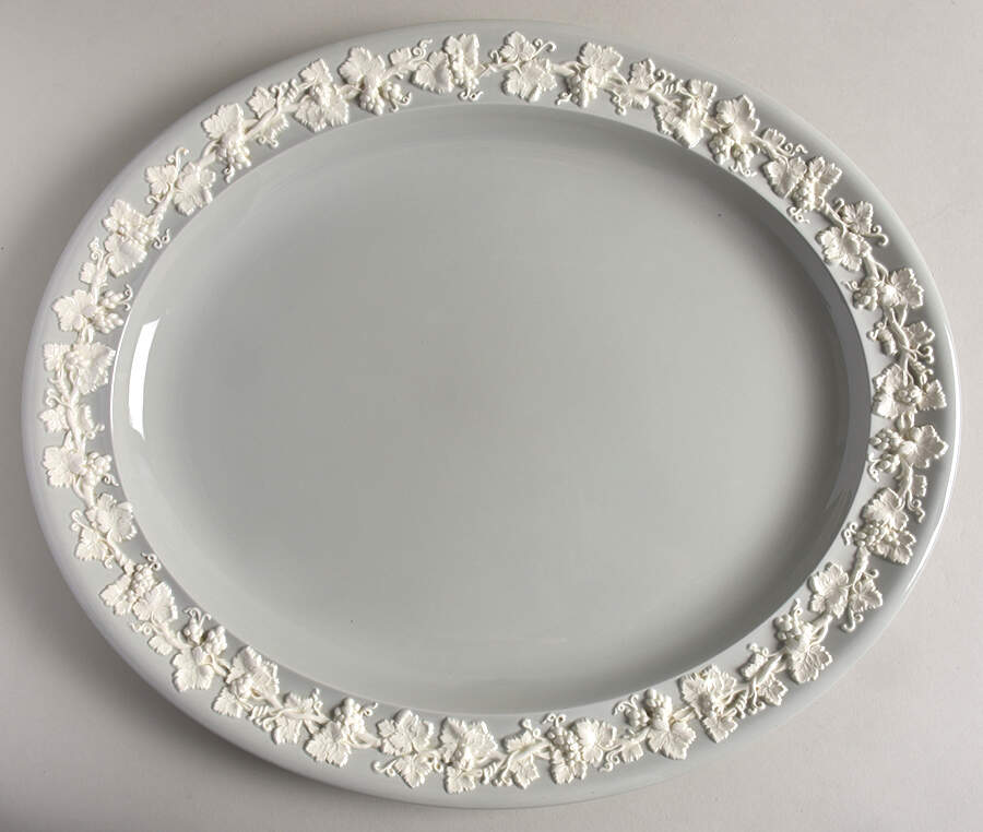 Cream Color on Grey (Plain) 16" Oval Serving Platter by Wedgwood-1