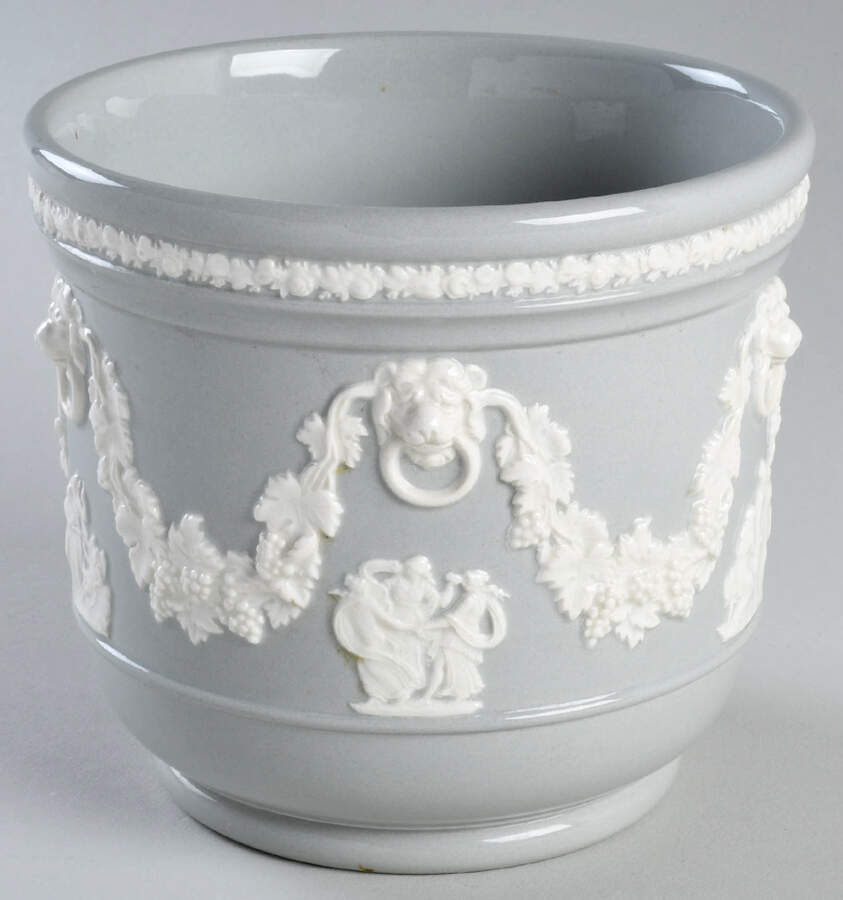 Cream Color on Grey (Plain) Small Grecian Flower Pot by Wedgwood-1