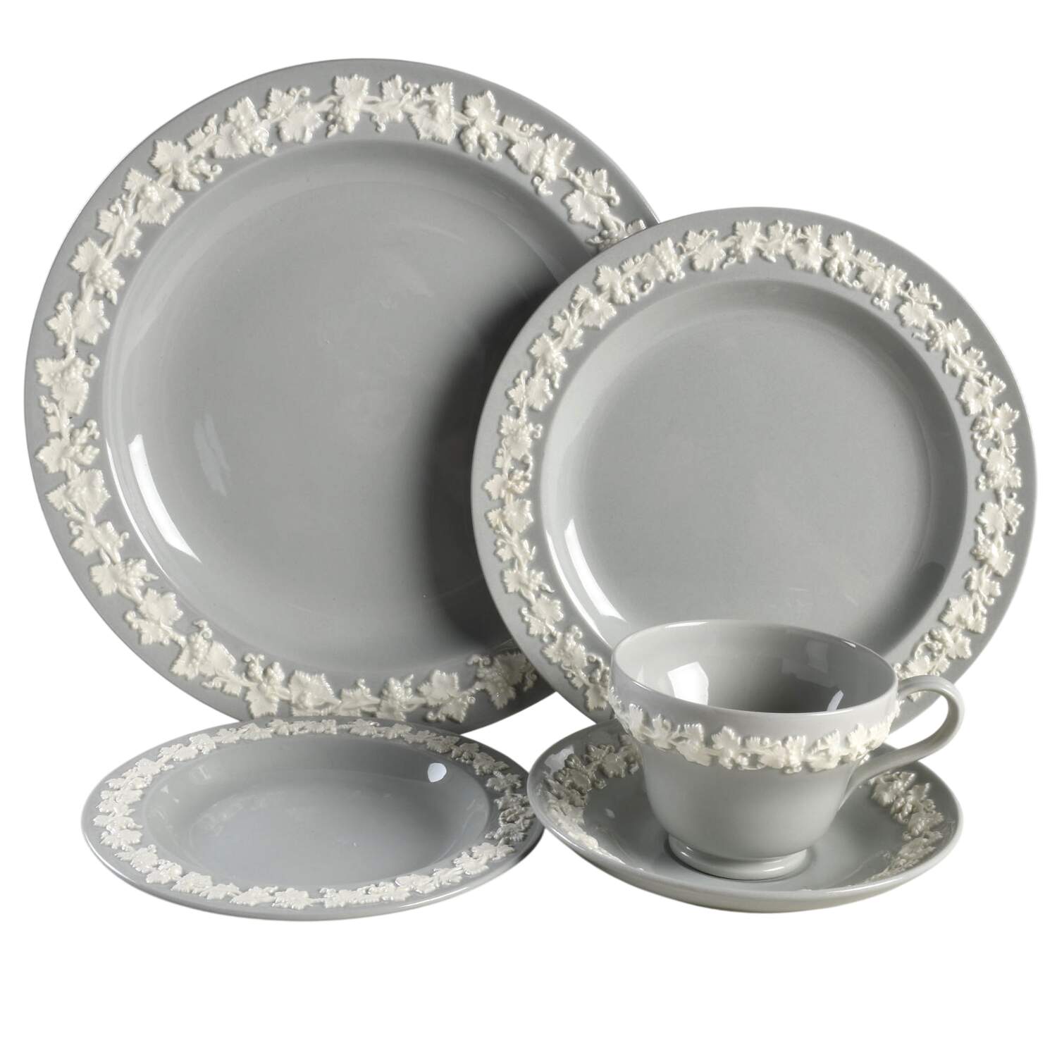 Cream Color on Grey (Plain) 5 Piece Place Setting by Wedgwood-1
