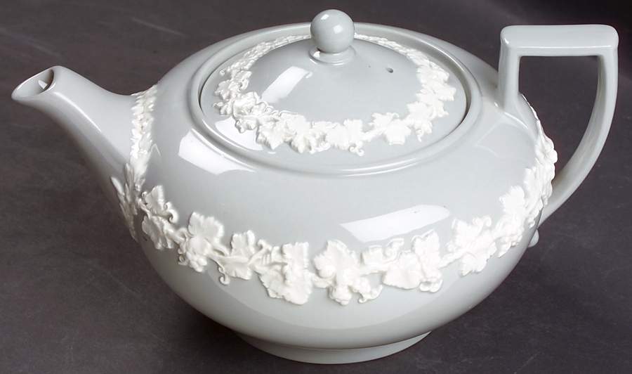 Cream Color on Grey (Plain) Teapot & Lid by Wedgwood-1