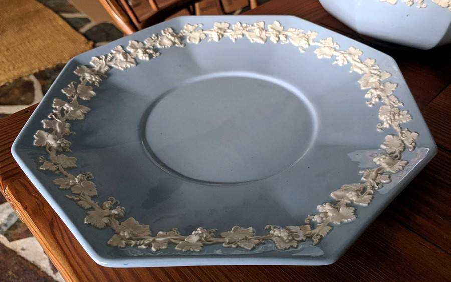 Cream Color on Grey (Plain) Octagonal Luncheon Plate by Wedgwood-1