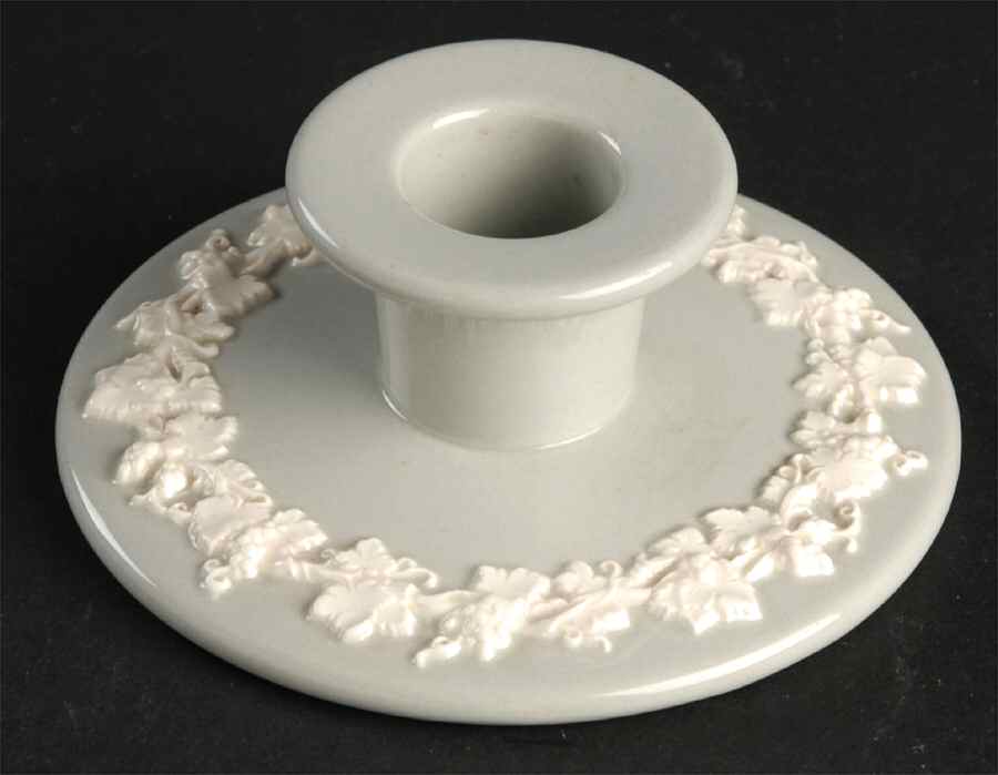 Cream Color on Grey (Plain) Single Light Candlestick by Wedgwood-1