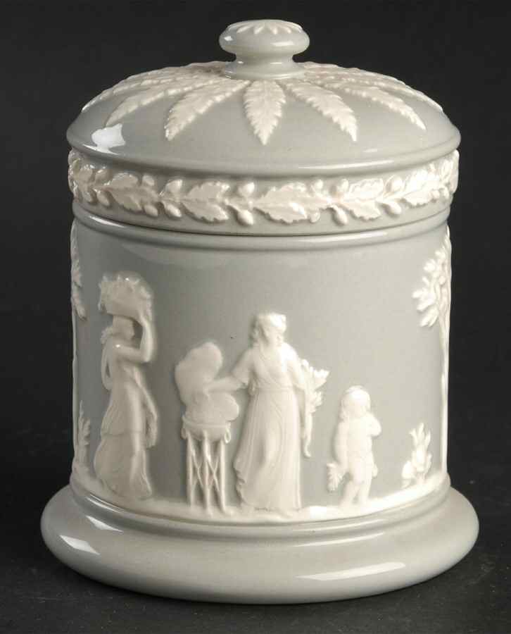 Cream Color on Grey (Plain) Cigarette Jar & Lid by Wedgwood-1
