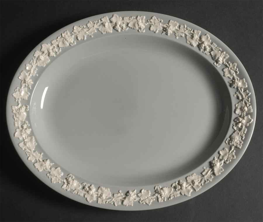 Cream Color on Grey (Plain) 14" Oval Serving Platter by Wedgwood-1