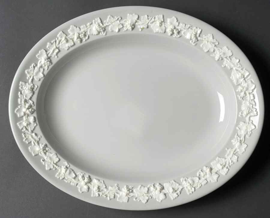 Cream Color on Grey (Plain) 12" Oval Serving Platter by Wedgwood-1