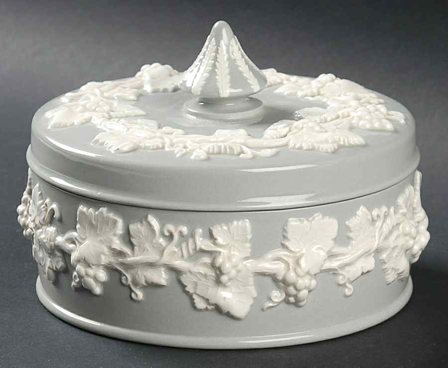Cream Color on Grey (Plain) Large Spiked Knob Box by Wedgwood-1