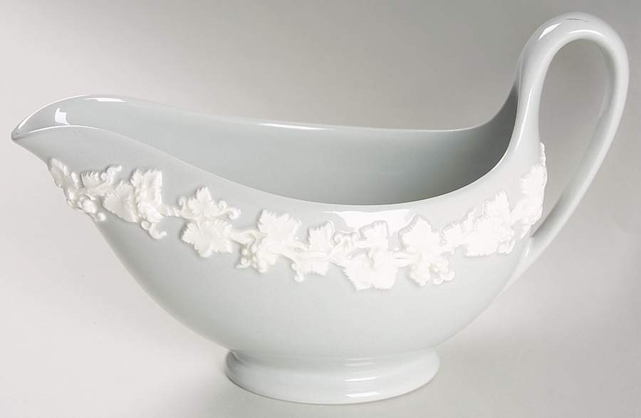 Cream Color on Grey (Plain) Gravy Boat by Wedgwood-1