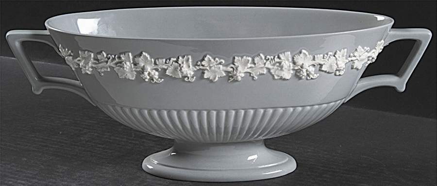Cream Color on Grey (Plain) 15" Oval Centerpiece by Wedgwood-1