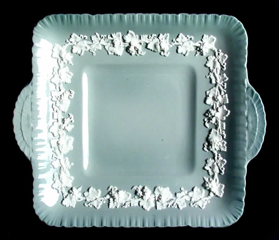 Cream Color on Grey (Shell Edge) Square Handled Cake Plate by Wedgwood-1