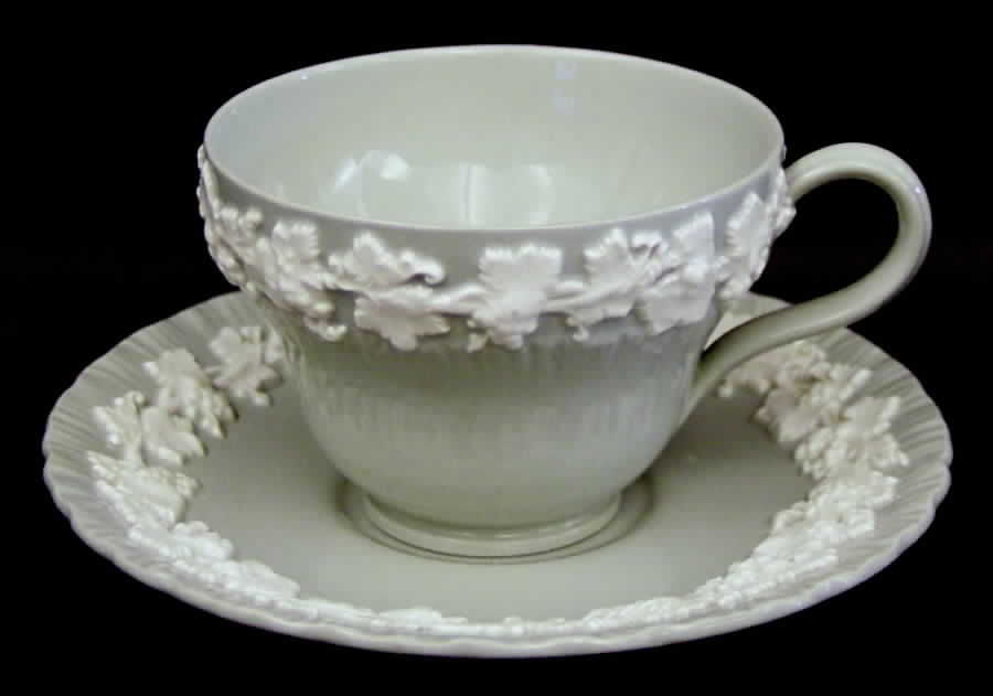 Cream Color on Grey (Shell Edge) Footed Cup & Saucer Set by Wedgwood-1