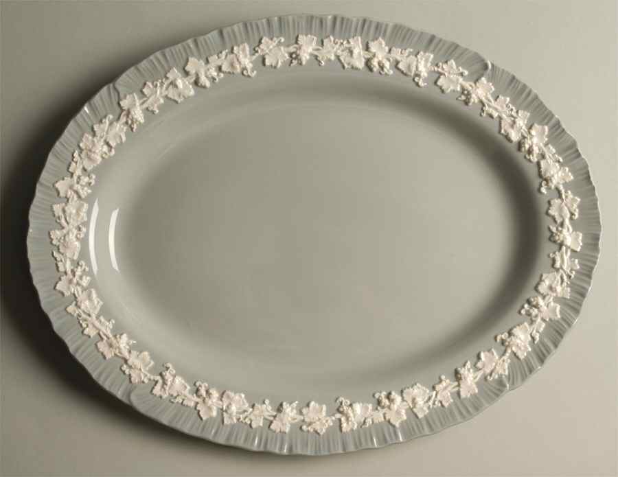 Cream Color on Grey (Shell Edge) 14" Oval Serving Platter by Wedgwood-1