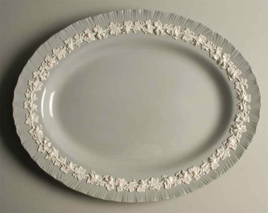 Cream Color on Grey (Shell Edge) 16" Oval Serving Platter by Wedgwood-1