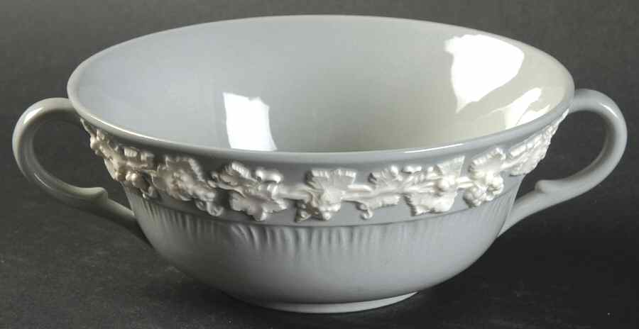Cream Color on Grey (Shell Edge) Flat Cream Soup Bowl by Wedgwood-1