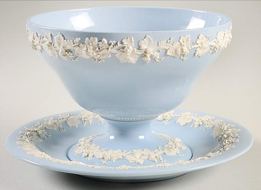 Cream Color on Lavender (Plain) 7" Footed Bowl & Underplate by Wedgwood-1