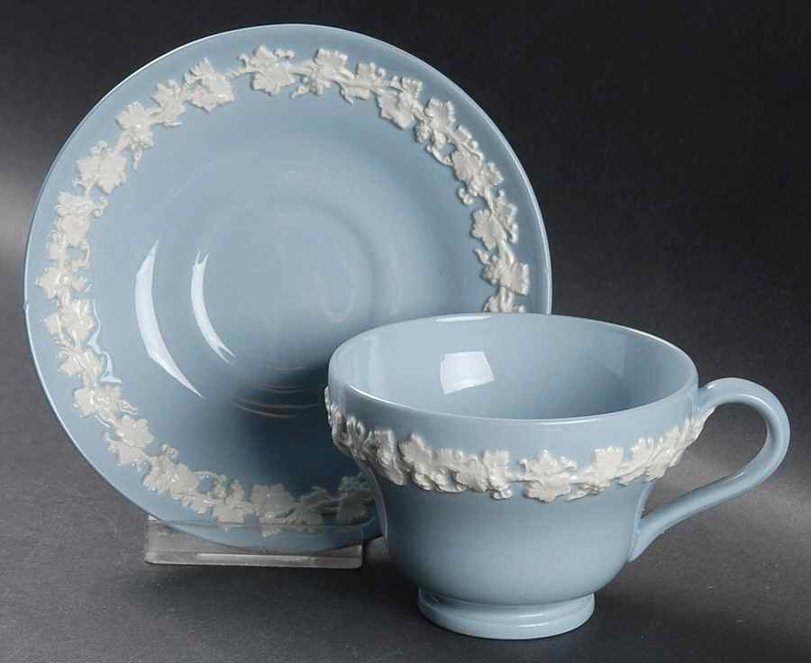 Cream Color on Lavender (Plain) Footed Cup & Saucer Set by Wedgwood-1