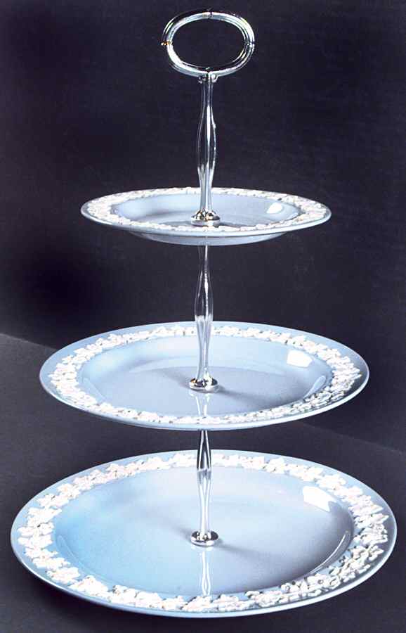 Cream Color on Lavender (Plain) 13 7/8"-14 1/4" 3-Tiered Serving Tray(DP,SP,BB) HC by Wedgwood-1