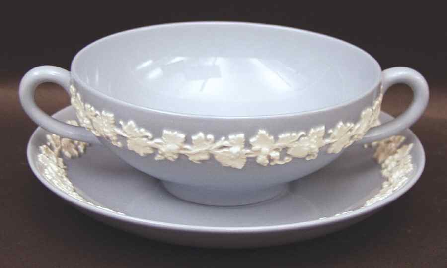 Cream Color on Lavender (Plain) Flat Cream Soup & Saucer Set by Wedgwood-1