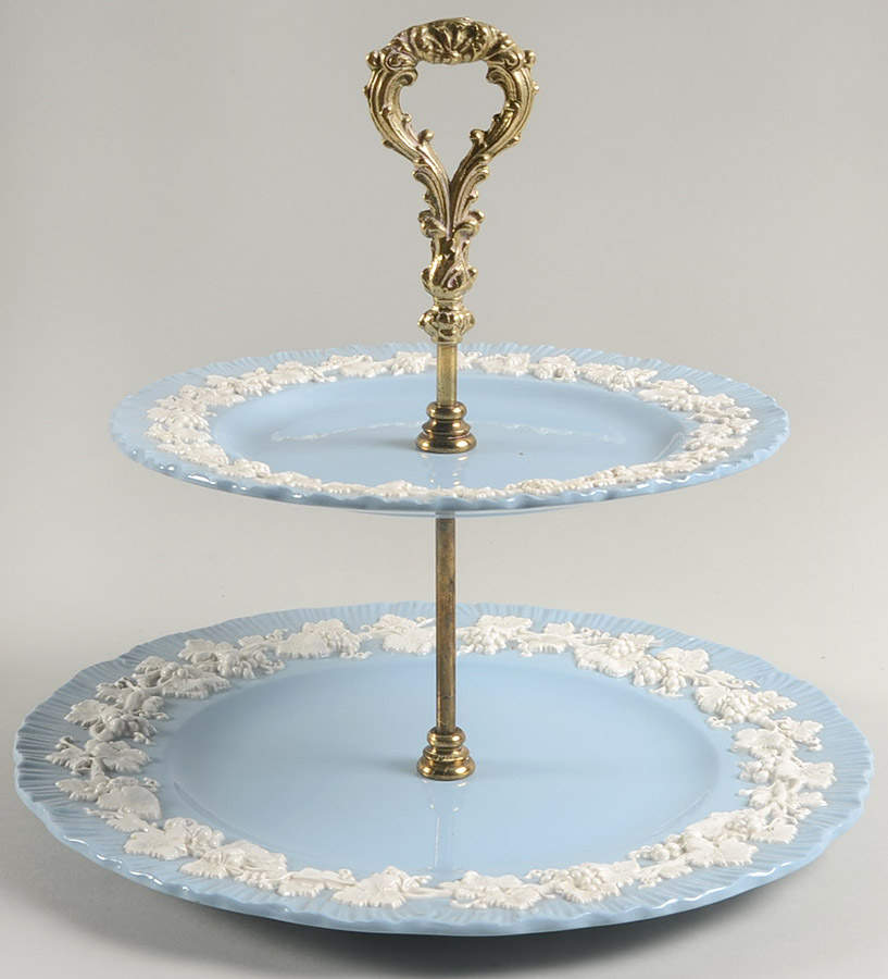 Cream Color on Lavender (Shell Edge) 2 Tiered Serving Tray (Dinner & Salad Plate) by Wedgwood-1