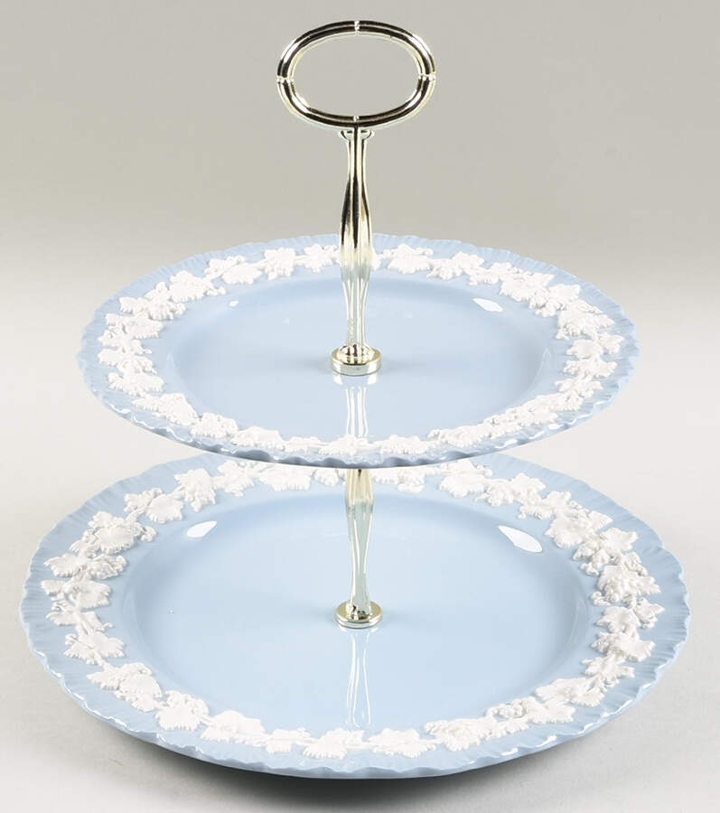 Cream Color on Lavender (Shell Edge) 6 5/8"-10"  2 Tiered Serving Tray (Dp, Sp) HC by Wedgwood-1