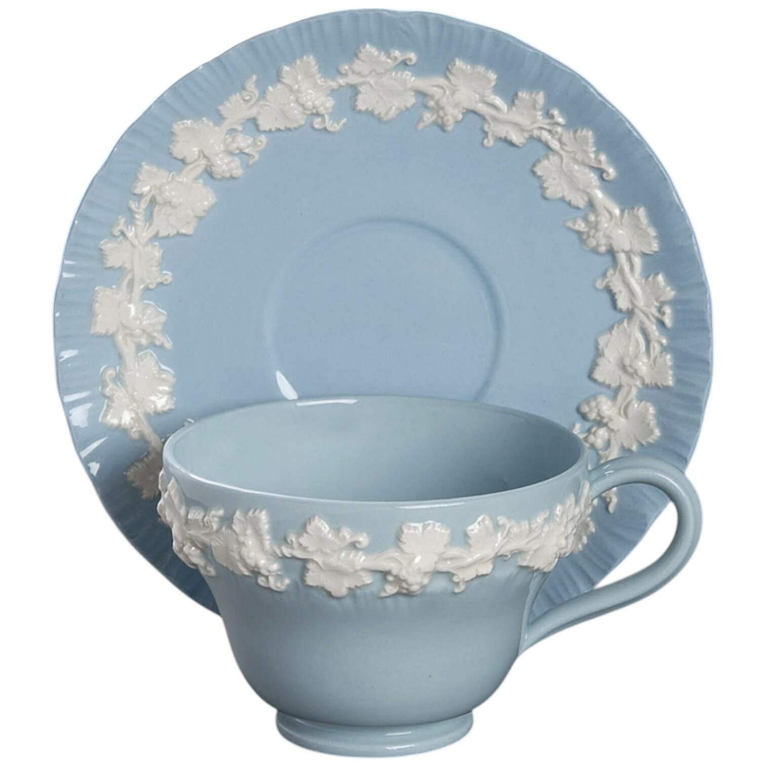 Cream Color on Lavender (Shell Edge) Footed Cup & Saucer Set by Wedgwood-1