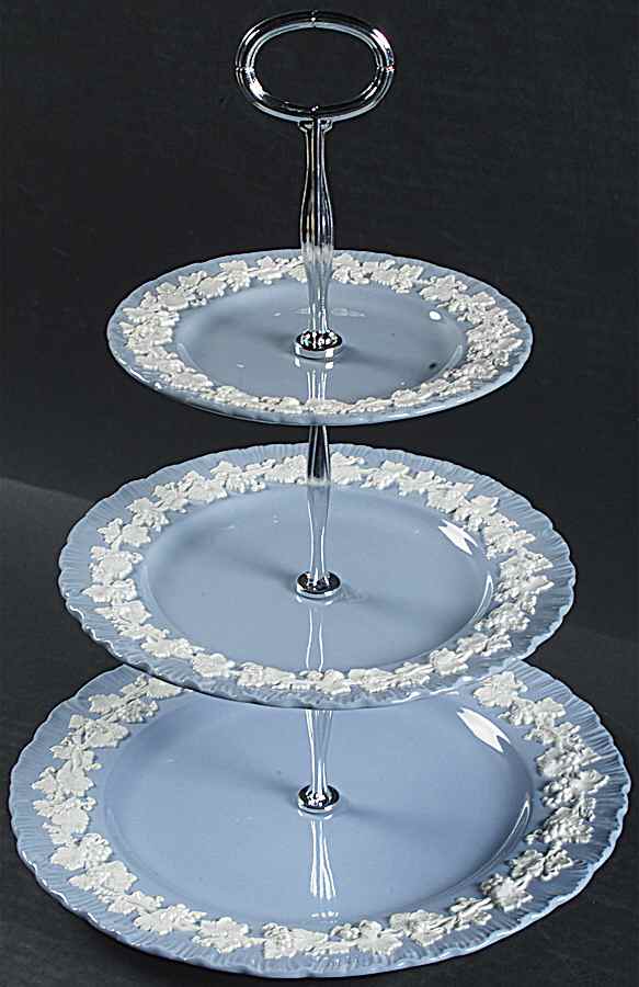 Cream Color on Lavender (Shell Edge) 13 7/8"-14 1/4" 3-Tiered Serving Tray(DP,SP,BB) HC by Wedgwood-1