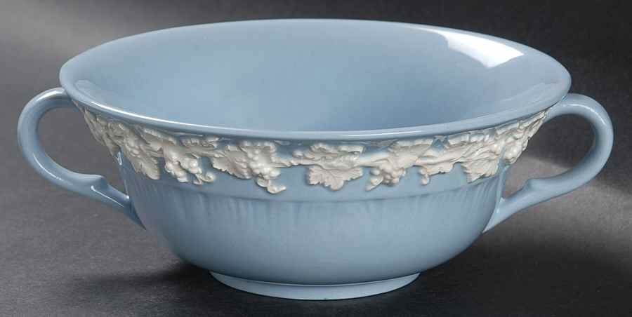 Cream Color on Lavender (Shell Edge) Footed Cream Soup Bowl by Wedgwood-1
