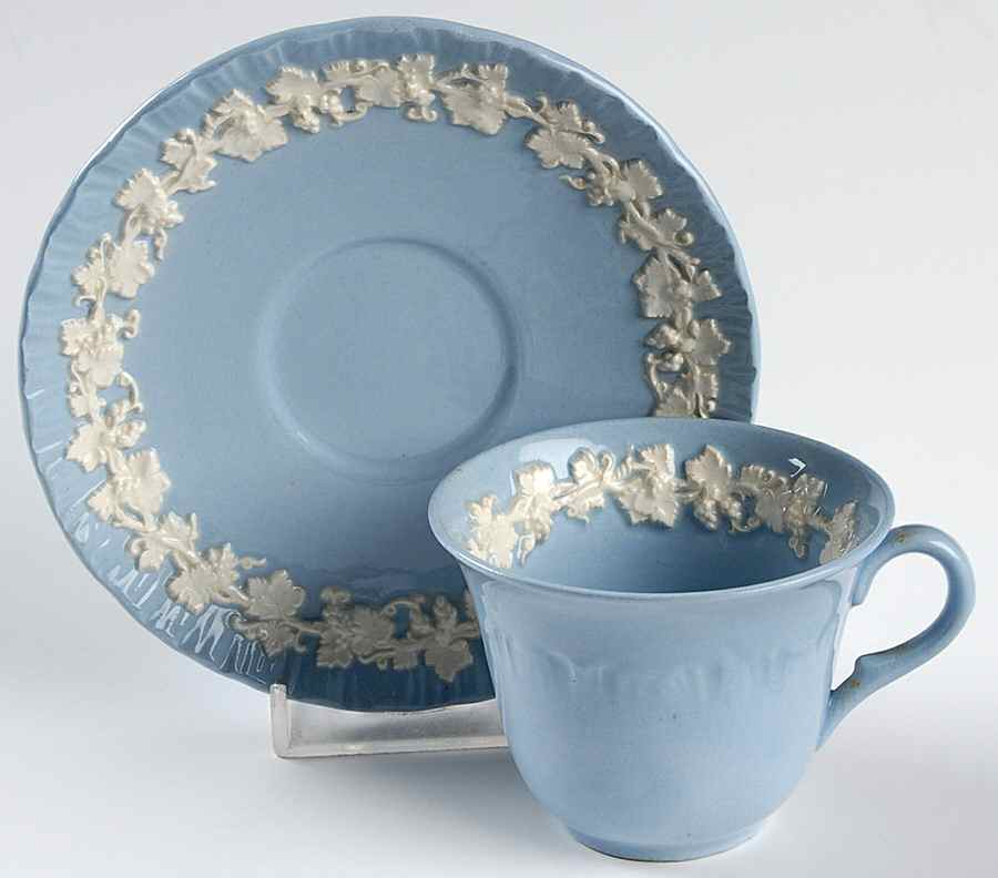 Cream Color on Lavender (Shell Edge) Footed Demitasse Cup & Saucer Set by Wedgwood-1