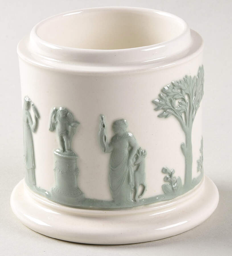 Celadon On Cream Color (Plain Edge) Cigarette Jar No Lid by Wedgwood-1