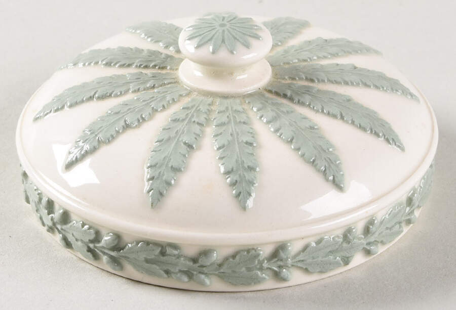 Celadon On Cream Color (Plain Edge) Lid for Cigarette Jar by Wedgwood-1