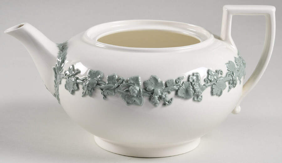 Celadon On Cream Color (Plain Edge) Teapot No Lid by Wedgwood-1