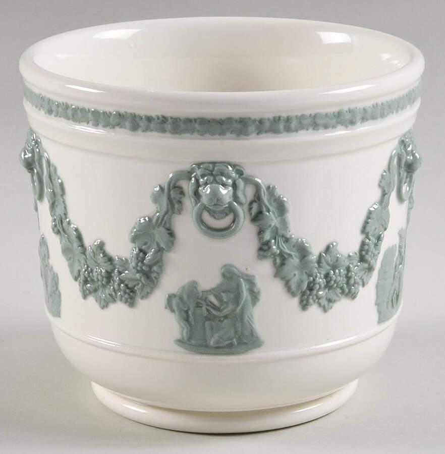 Celadon On Cream Color (Plain Edge) 4" Jardiniere by Wedgwood-1