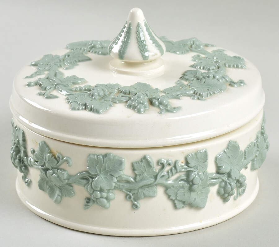 Celadon On Cream Color (Plain Edge) Candy Box & Lid by Wedgwood-1