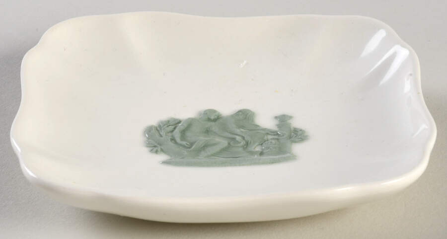 Celadon On Cream Color (Plain Edge) 4" Square Tray by Wedgwood-1