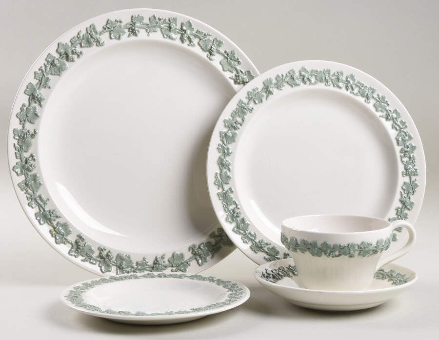 Celadon On Cream Color (Plain Edge) 40  Piece Estate Set by Wedgwood-1